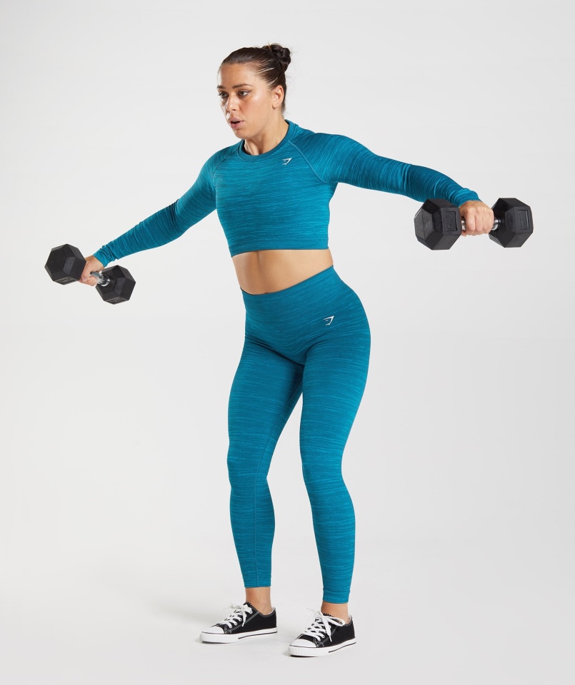Gymshark Adapt Marl Bezszwowa Bluzka Z Długim Rękawem Vlt-atlantic Blue-shark Blue
