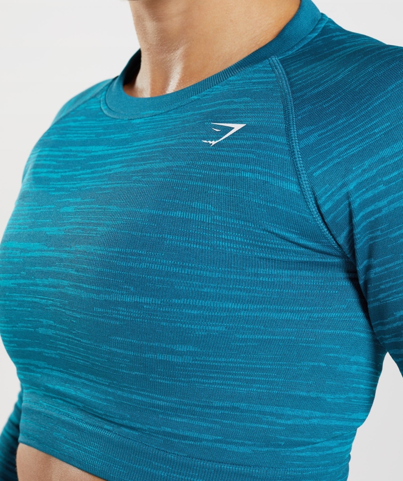 Gymshark Adapt Marl Bezszwowa Bluzka Z Długim Rękawem Vlt-atlantic Blue-shark Blue