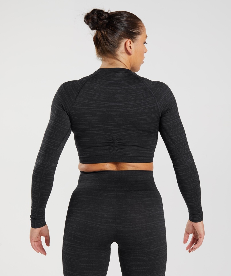 Gymshark Adapt Marl Bezszwowa Bluzka Z Długim Rękawem Vlt-czarno-smokey Grey
