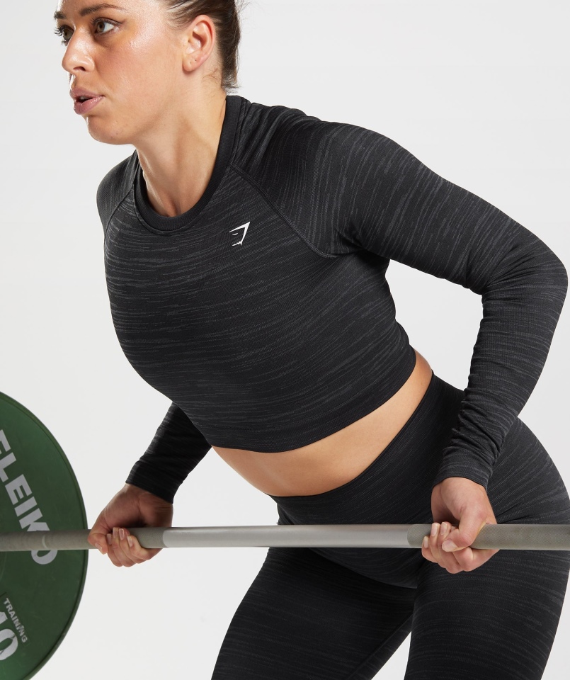 Gymshark Adapt Marl Bezszwowa Bluzka Z Długim Rękawem Vlt-czarno-smokey Grey