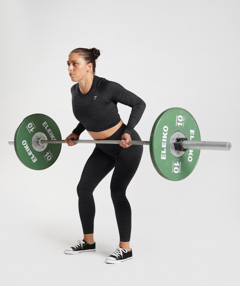Gymshark Adapt Marl Bezszwowa Bluzka Z Długim Rękawem Vlt-czarno-smokey Grey