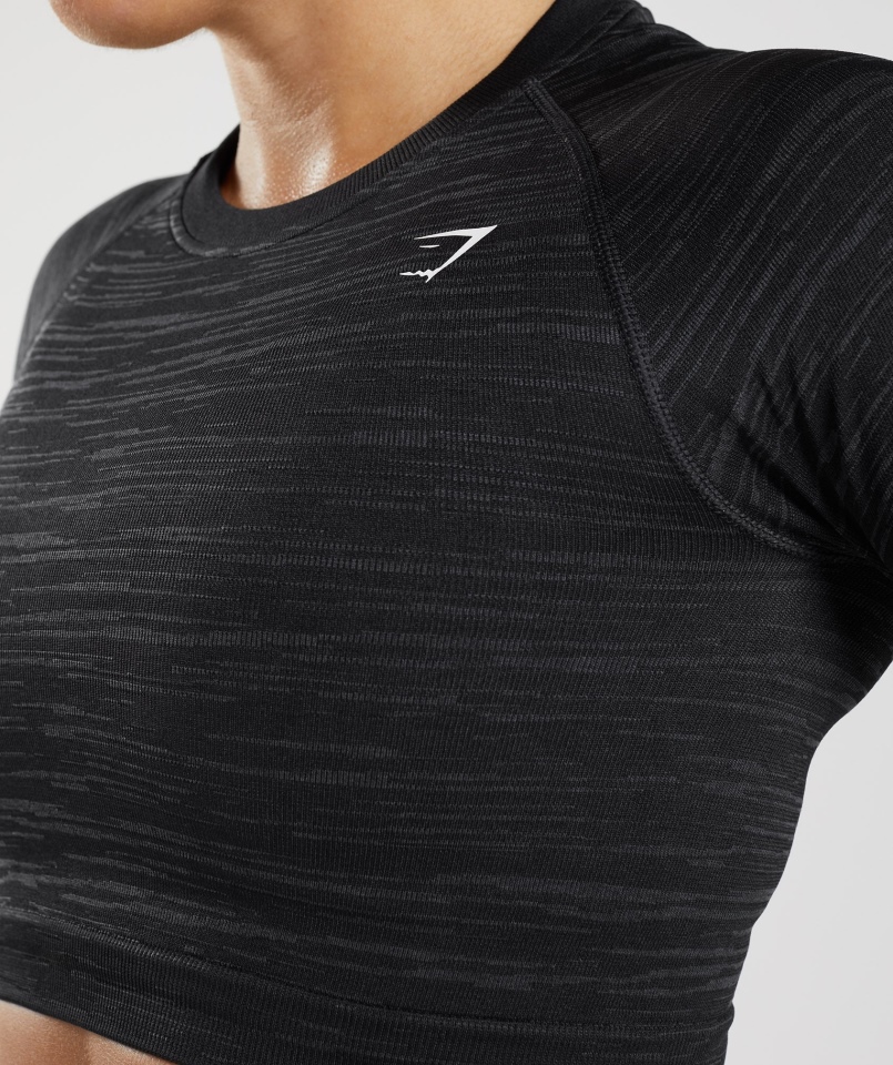 Gymshark Adapt Marl Bezszwowa Bluzka Z Długim Rękawem Vlt-czarno-smokey Grey