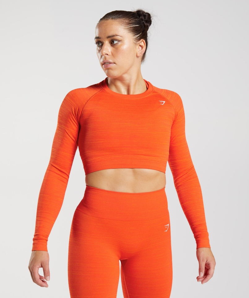 Gymshark Adapt Marl Bezszwowa Bluzka Z Długim Rękawem Vlt-pepper Czerwono-orzeźwiająca Pomarańcza