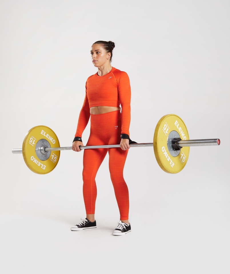 Gymshark Adapt Marl Bezszwowa Bluzka Z Długim Rękawem Vlt-pepper Czerwono-orzeźwiająca Pomarańcza