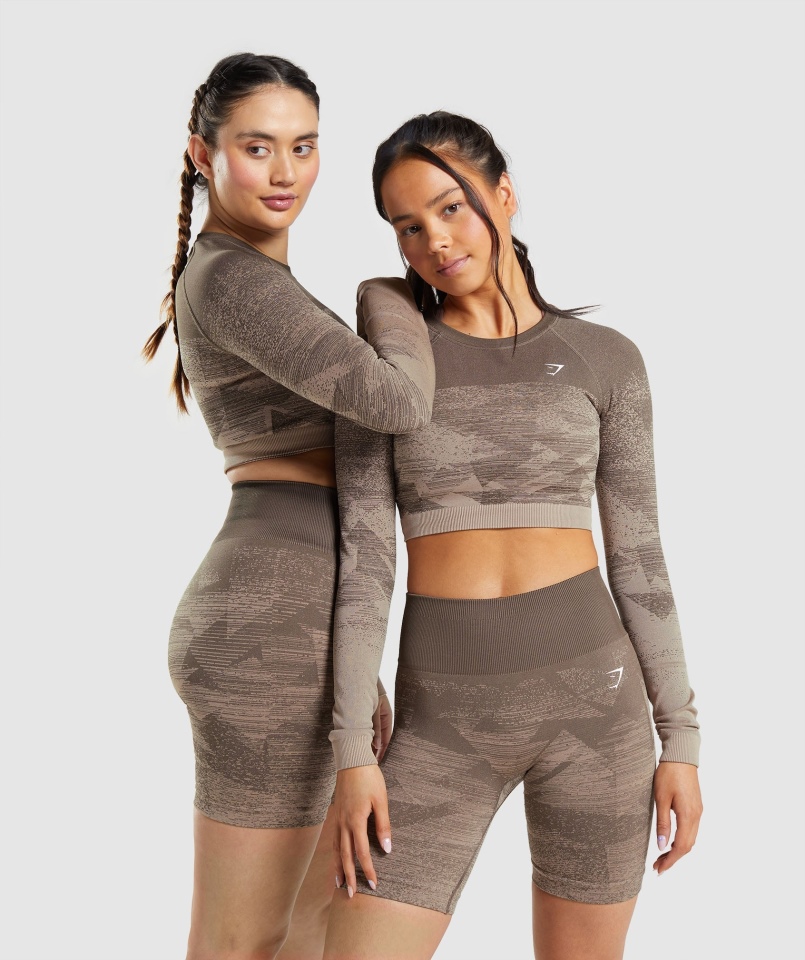 Gymshark Dostosuj Ombre Crop Top Trójkąt-grosz Brązowy
