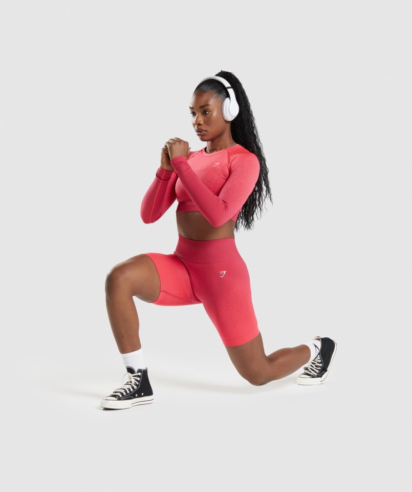 Bezszwowe Spodenki Rowerowe Gymshark Adapt Ombre Różowo-czerwone