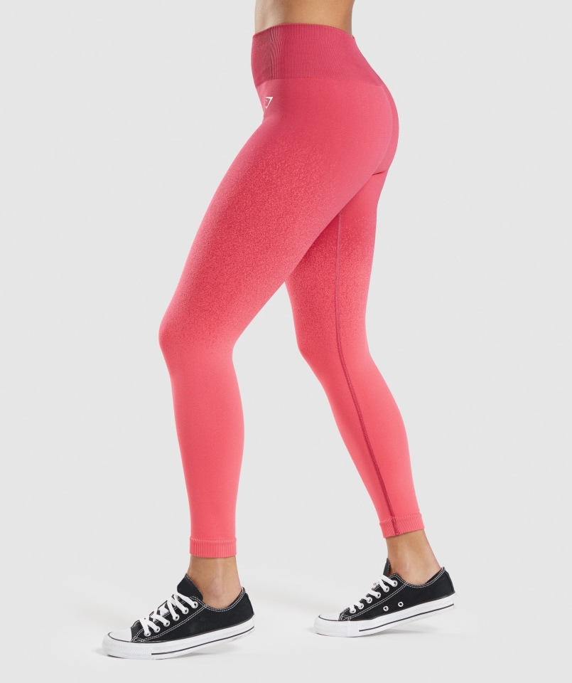 Gymshark Dopasowują Ombre Bezszwowe Legginsy Różowo-czerwone