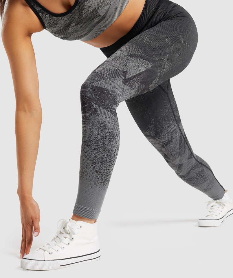 Gymshark Dostosowują Ombre Bezszwowe Legginsy Trójkąt-czarne