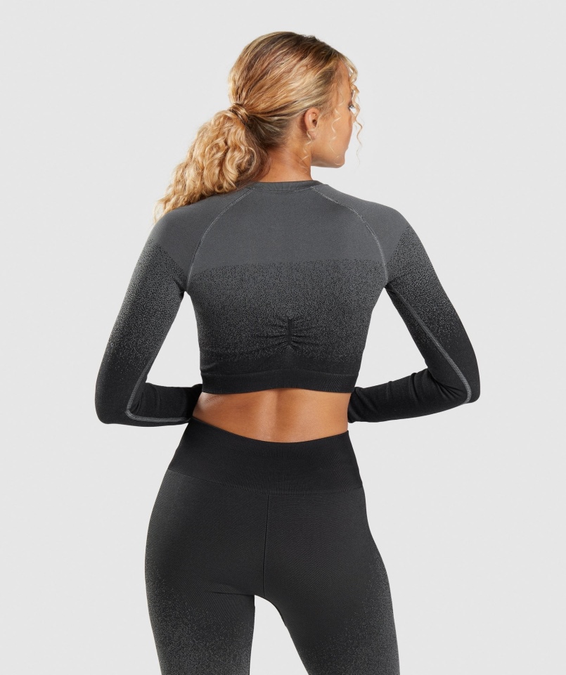 Gymshark Adapt Ombre Bezszwowa Bluzka Z Długim Rękawem Czarno-szara