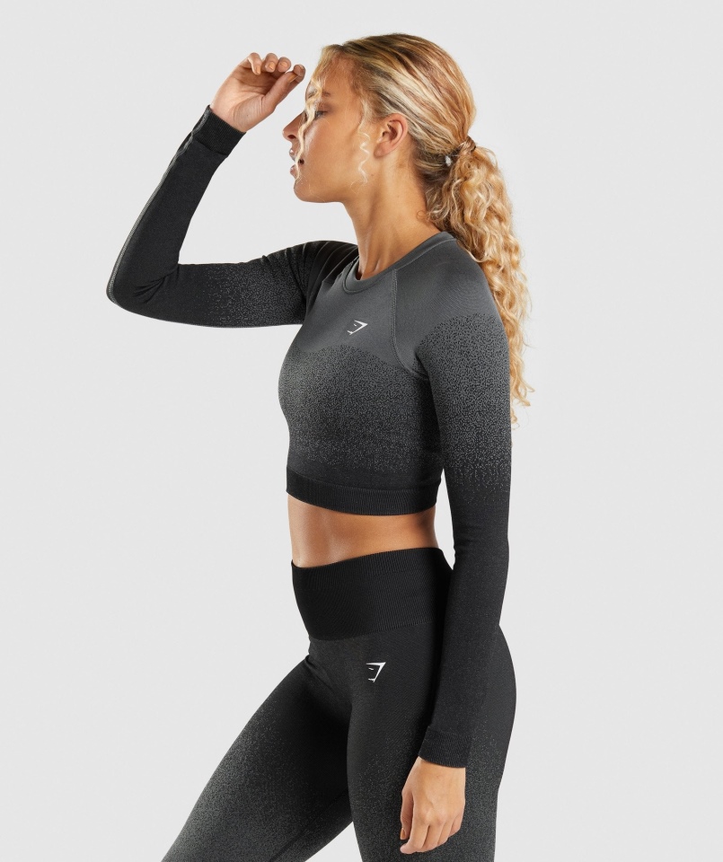 Gymshark Adapt Ombre Bezszwowa Bluzka Z Długim Rękawem Czarno-szara