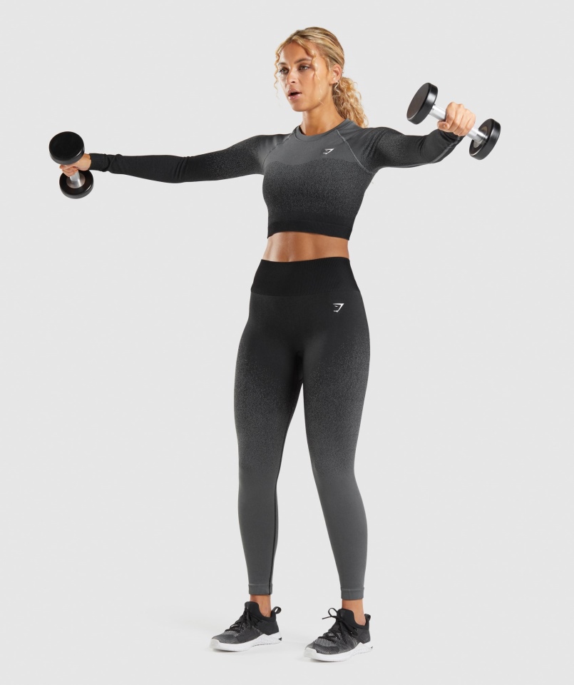 Gymshark Adapt Ombre Bezszwowa Bluzka Z Długim Rękawem Czarno-szara