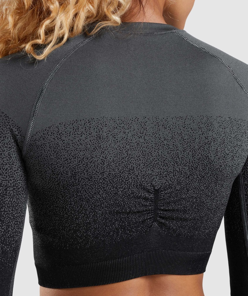 Gymshark Adapt Ombre Bezszwowa Bluzka Z Długim Rękawem Czarno-szara