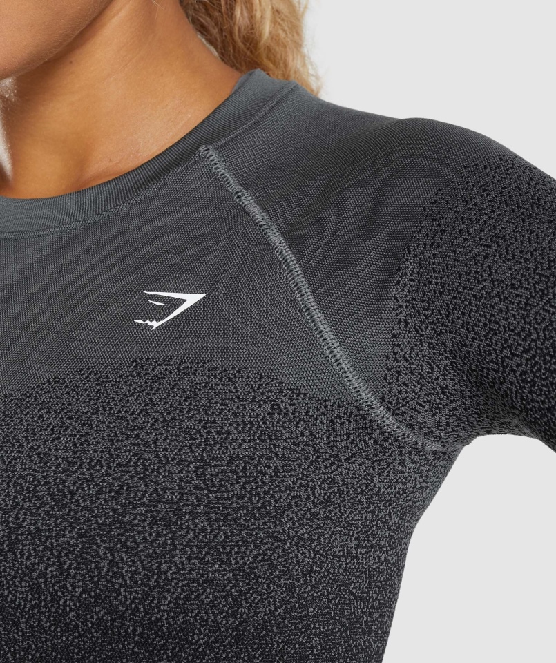 Gymshark Adapt Ombre Bezszwowa Bluzka Z Długim Rękawem Czarno-szara