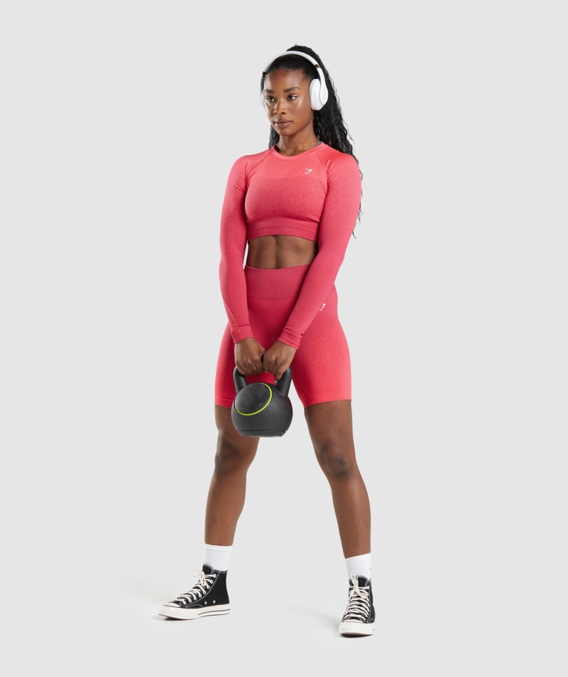 Gymshark Adapt Ombre Bezszwowy Krótki Top Z Długim Rękawem Różowo-czerwony