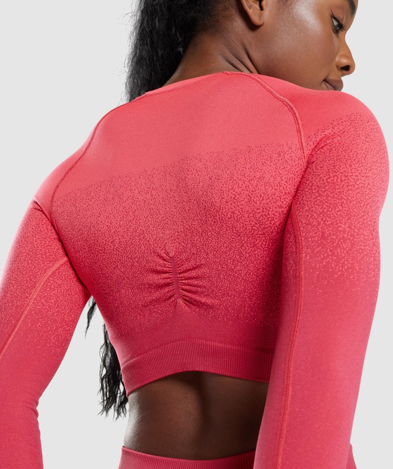 Gymshark Adapt Ombre Bezszwowy Krótki Top Z Długim Rękawem Różowo-czerwony