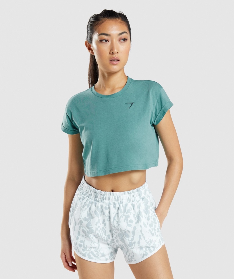 Gymshark Zwierzęcy Graficzny Crop T-shirt Turkusowy