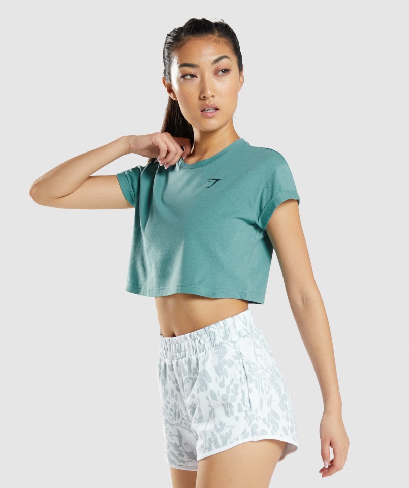 Gymshark Zwierzęcy Graficzny Crop T-shirt Turkusowy