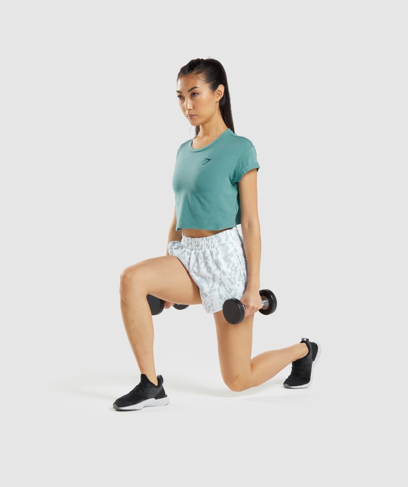 Gymshark Zwierzęcy Graficzny Crop T-shirt Turkusowy