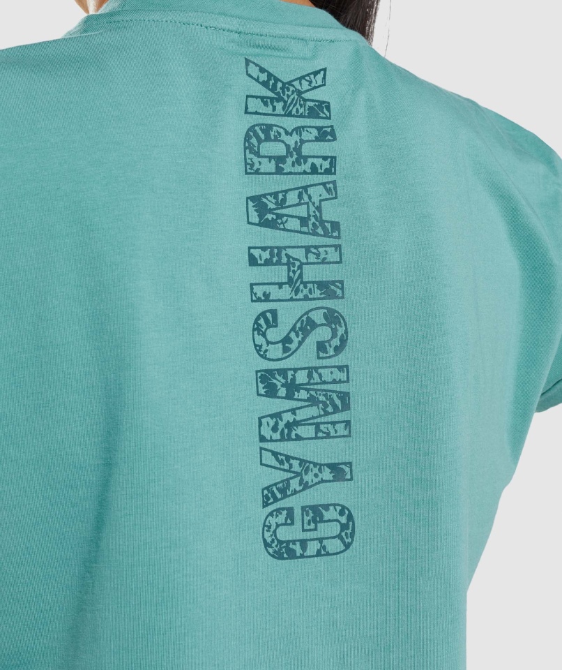 Gymshark Zwierzęcy Graficzny Crop T-shirt Turkusowy