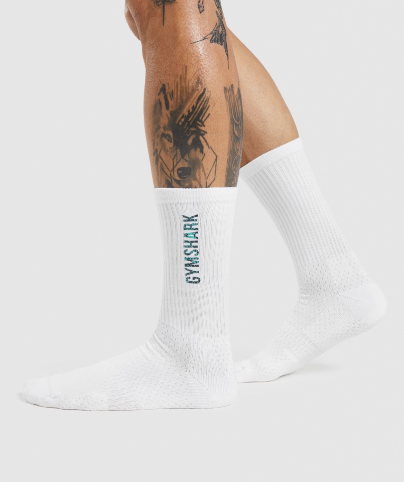 Gymshark Zwierzęce Skarpetki Załogi Białe