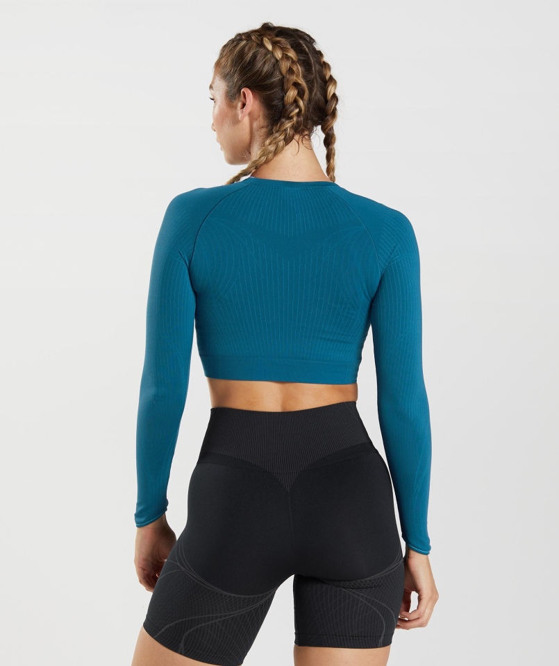 Gymshark Wierzchołek Bezszwowe Crop Top Atlantic Blue-shark Blue