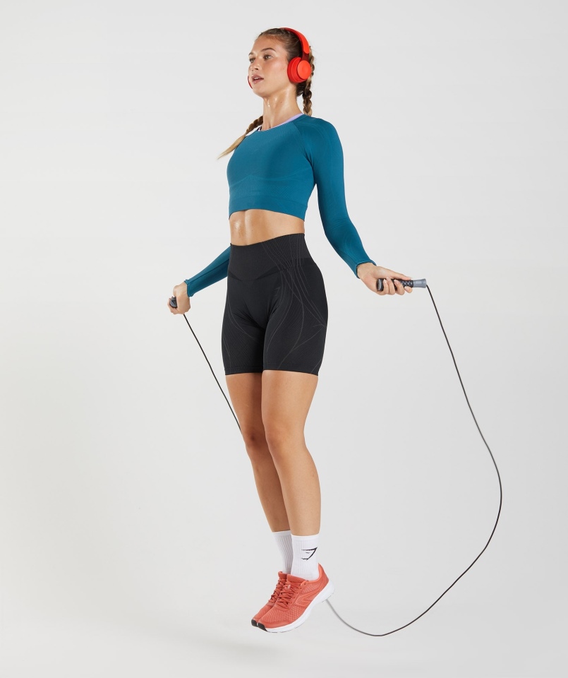 Gymshark Wierzchołek Bezszwowe Crop Top Atlantic Blue-shark Blue