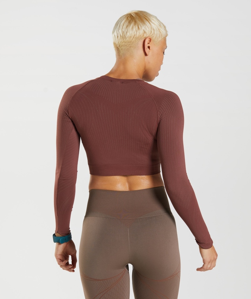 Gymshark Wierzchołek Bezszwowy Crop Top Wiśniowy Brązowo-truflowy Brązowy