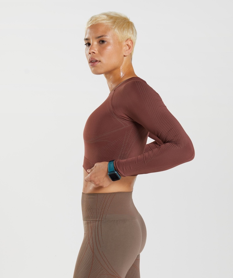 Gymshark Wierzchołek Bezszwowy Crop Top Wiśniowy Brązowo-truflowy Brązowy