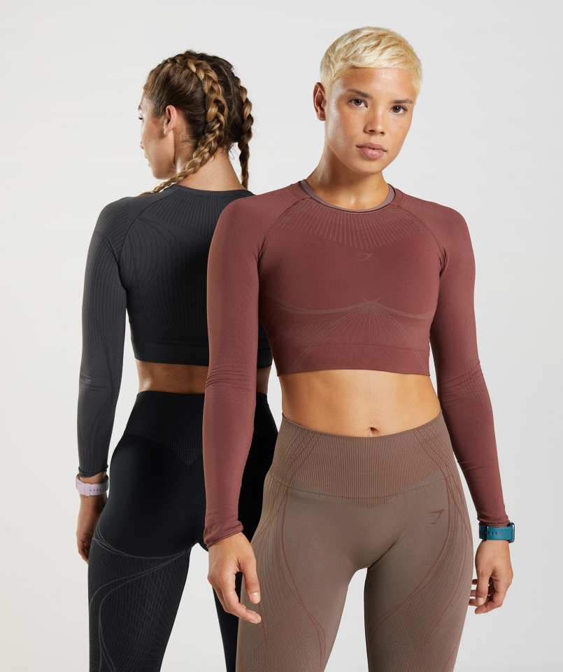 Gymshark Wierzchołek Bezszwowy Crop Top Wiśniowy Brązowo-truflowy Brązowy