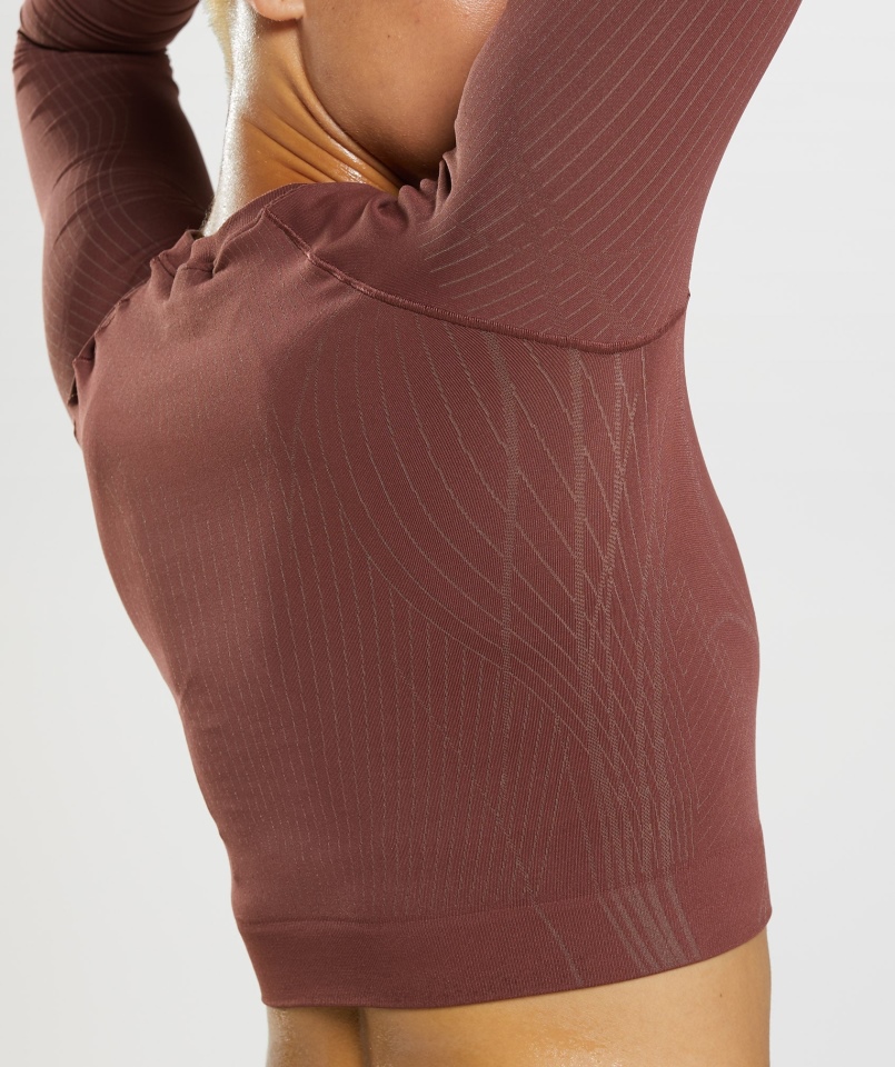 Gymshark Wierzchołek Bezszwowy Crop Top Wiśniowy Brązowo-truflowy Brązowy