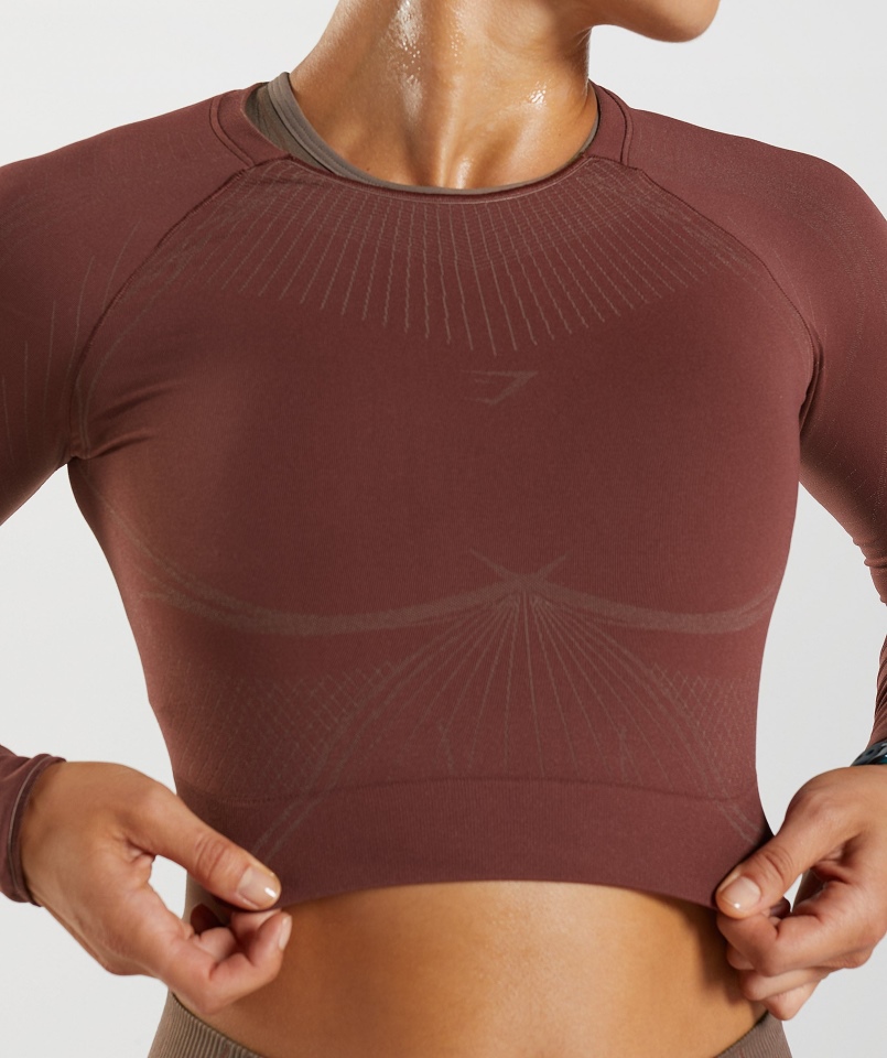 Gymshark Wierzchołek Bezszwowy Crop Top Wiśniowy Brązowo-truflowy Brązowy