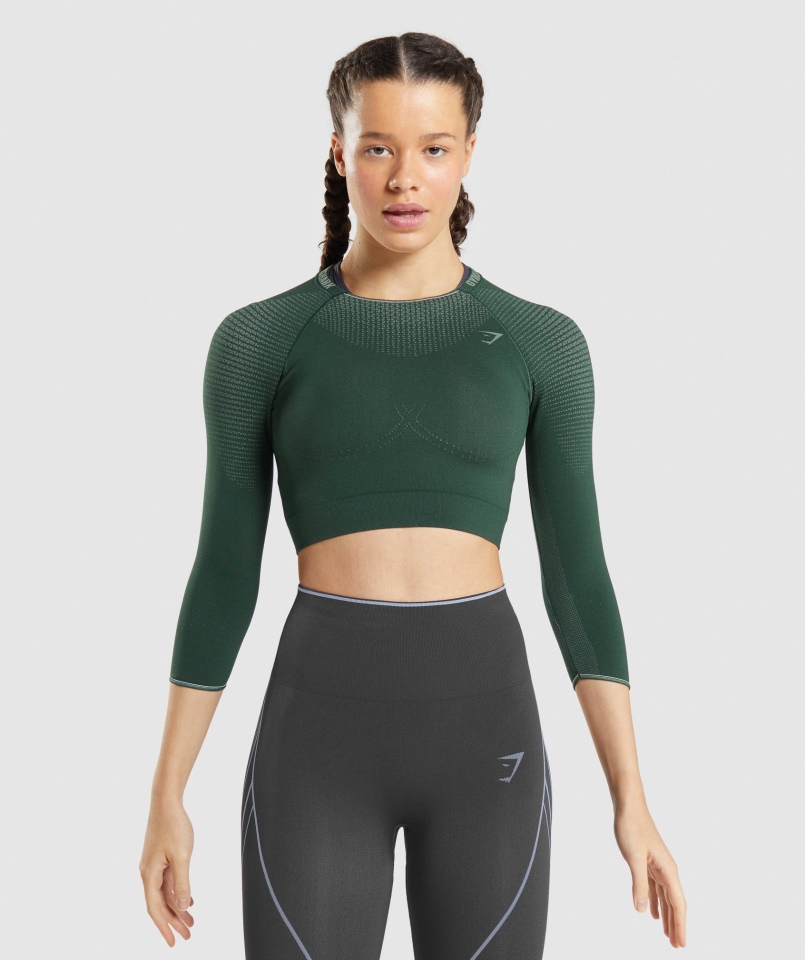 Gymshark Wierzchołek Bezszwowy Crop Top Obsydian Zielono-ogórkowy Zielony