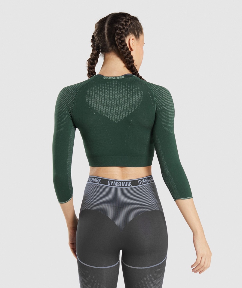 Gymshark Wierzchołek Bezszwowy Crop Top Obsydian Zielono-ogórkowy Zielony