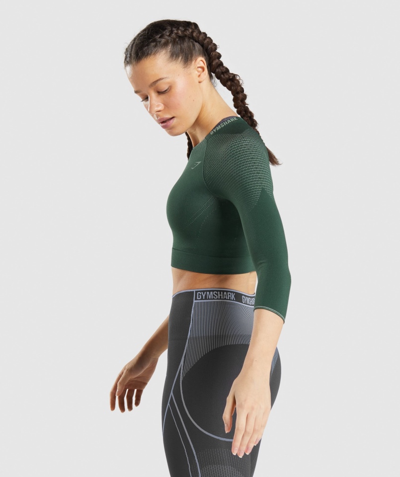 Gymshark Wierzchołek Bezszwowy Crop Top Obsydian Zielono-ogórkowy Zielony