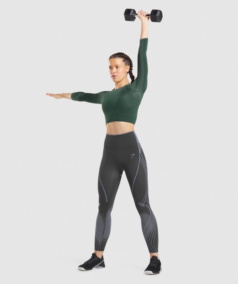Gymshark Wierzchołek Bezszwowy Crop Top Obsydian Zielono-ogórkowy Zielony