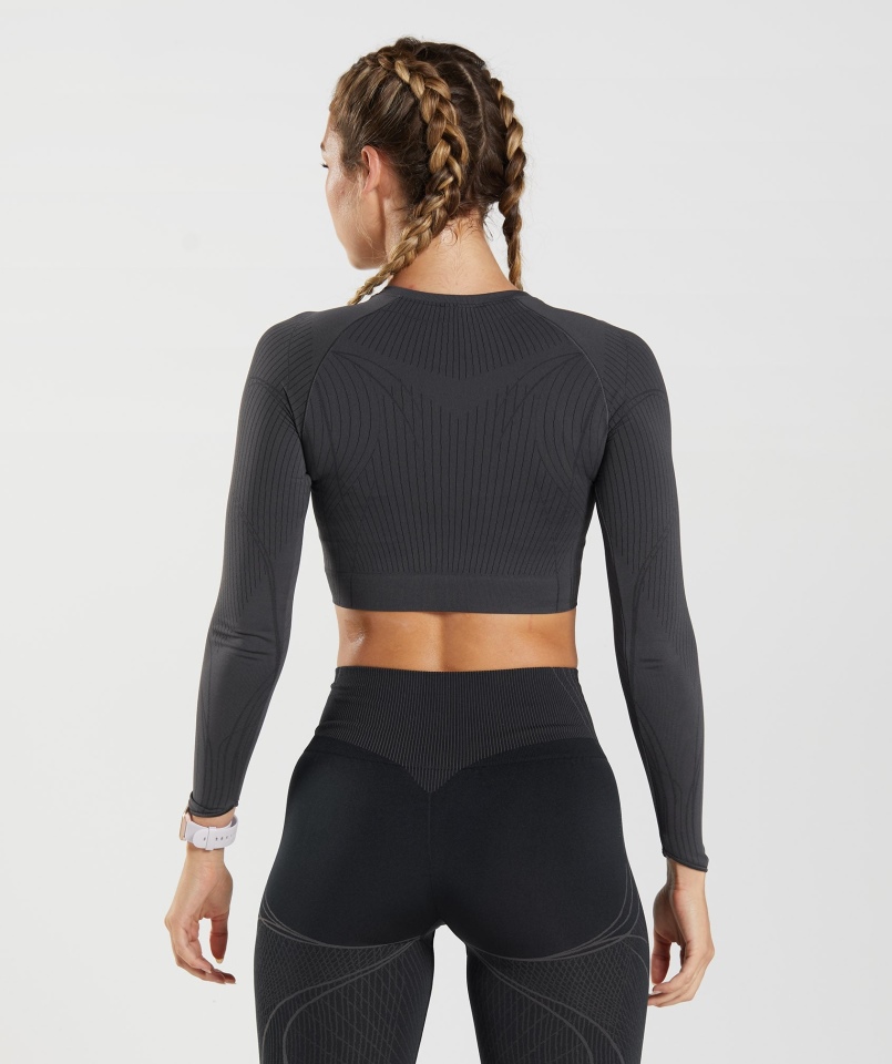 Gymshark Wierzchołek Bezszwowy Crop Top Onyks Szaro-czarny