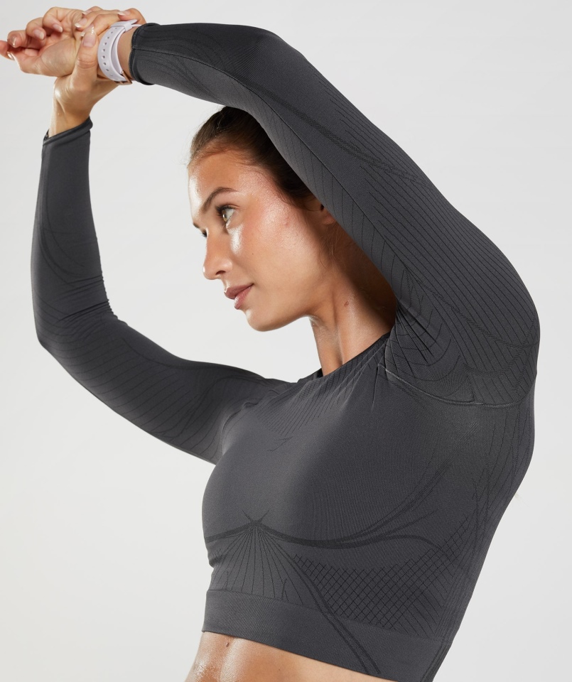 Gymshark Wierzchołek Bezszwowy Crop Top Onyks Szaro-czarny