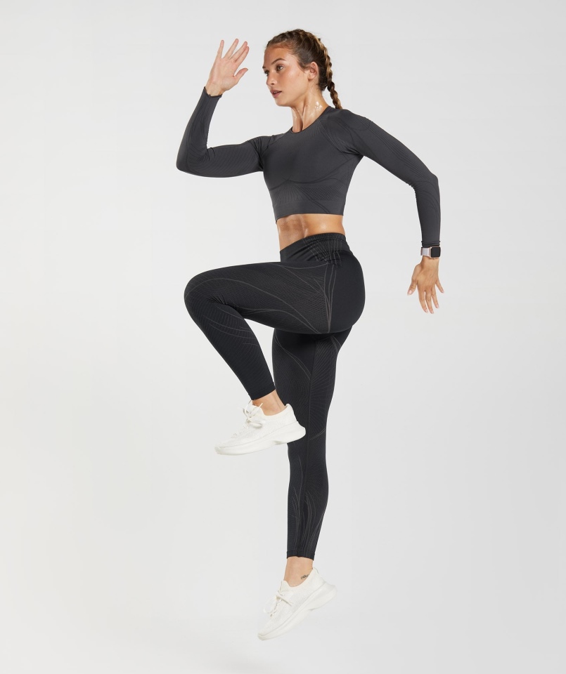 Gymshark Wierzchołek Bezszwowy Crop Top Onyks Szaro-czarny
