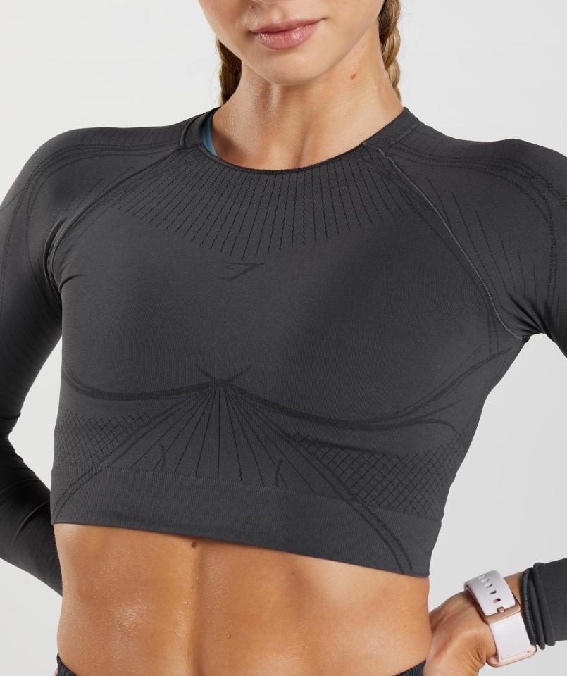 Gymshark Wierzchołek Bezszwowy Crop Top Onyks Szaro-czarny