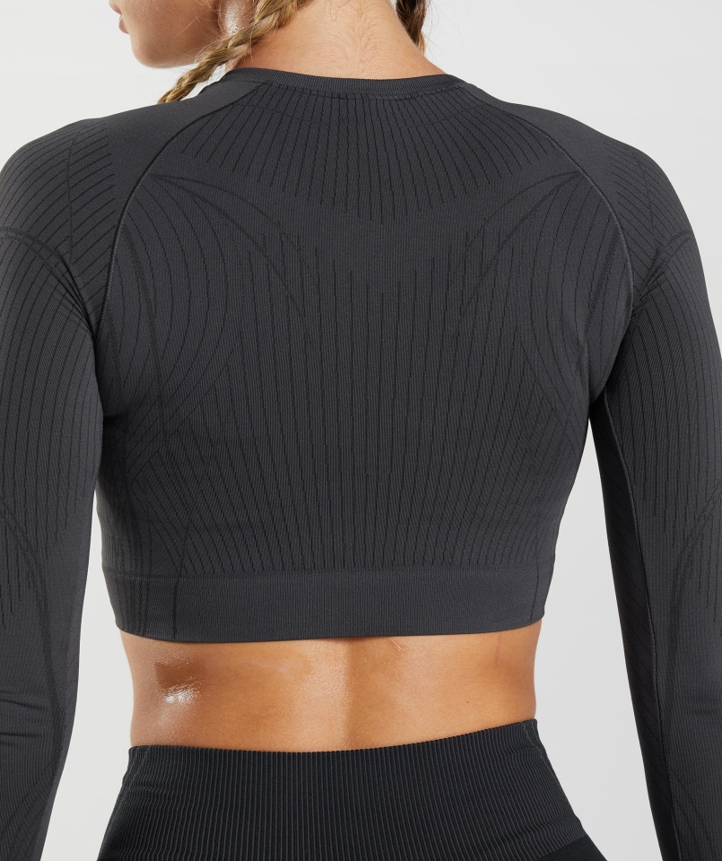 Gymshark Wierzchołek Bezszwowy Crop Top Onyks Szaro-czarny
