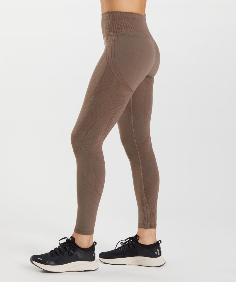 Gymshark Bezszwowe Legginsy Apex Trufla Brązowo-wiśniowe Brązowe