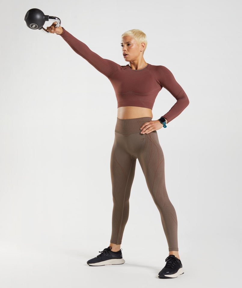 Gymshark Bezszwowe Legginsy Apex Trufla Brązowo-wiśniowe Brązowe