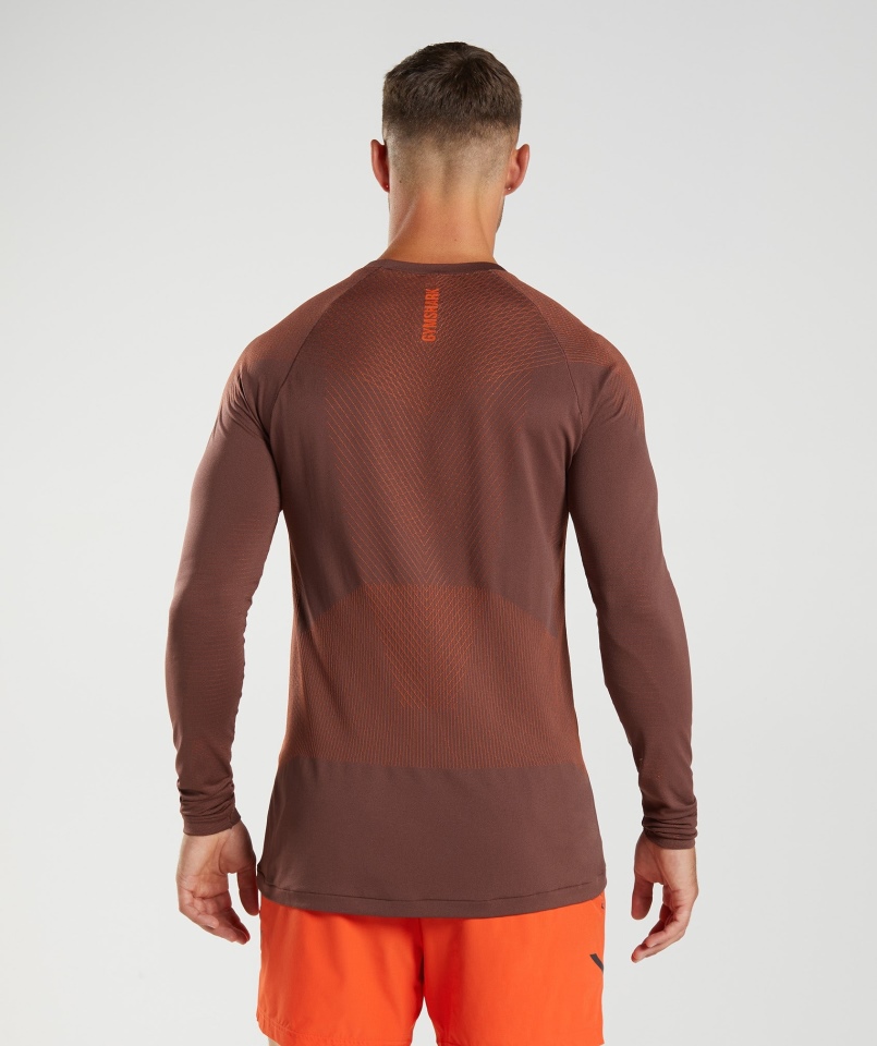 Gymshark Apex Bezszwowa Koszulka Z Długim Rękawem Wiśniowa Brązowo-pieprzowa Czerwona
