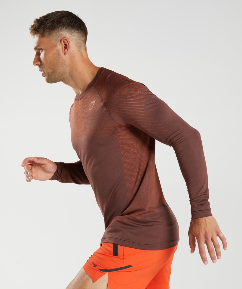 Gymshark Apex Bezszwowa Koszulka Z Długim Rękawem Wiśniowa Brązowo-pieprzowa Czerwona