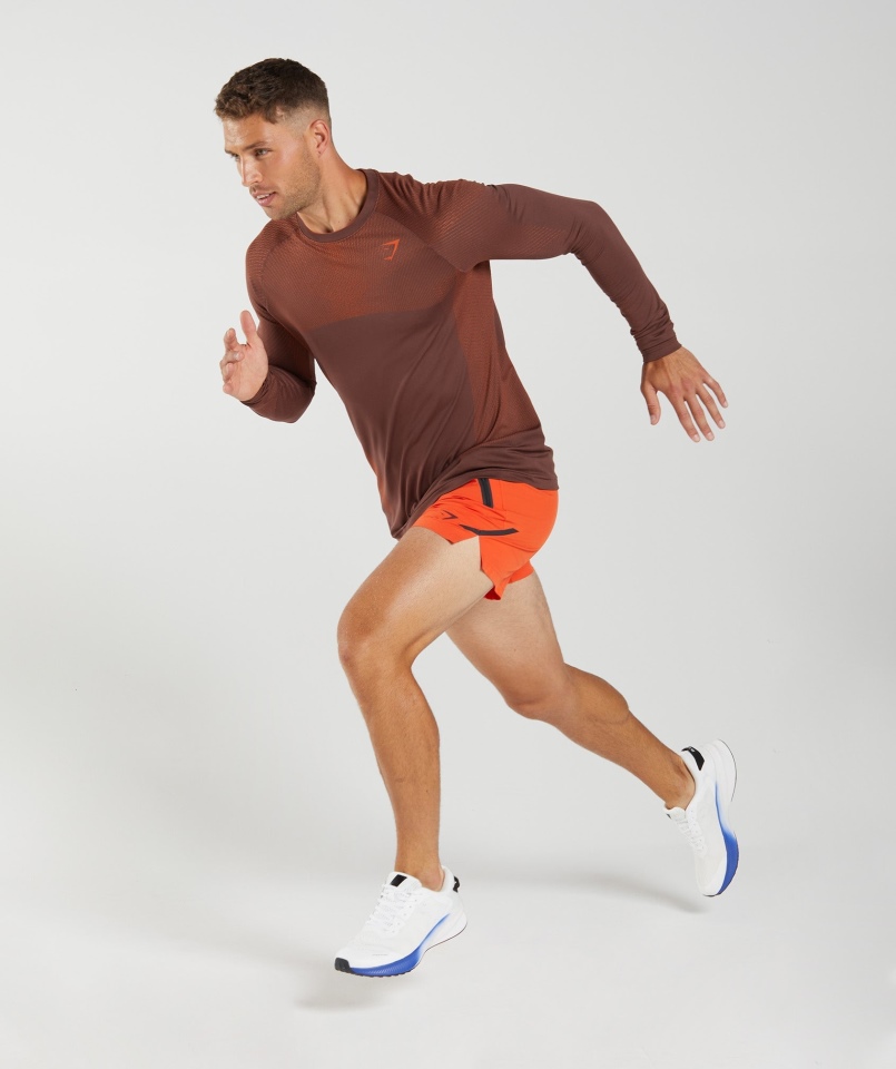 Gymshark Apex Bezszwowa Koszulka Z Długim Rękawem Wiśniowa Brązowo-pieprzowa Czerwona