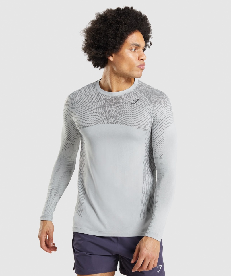 Gymshark Apex Bezszwowa Koszulka Z Długim Rękawem Jasnoszary-onyksowy Szary