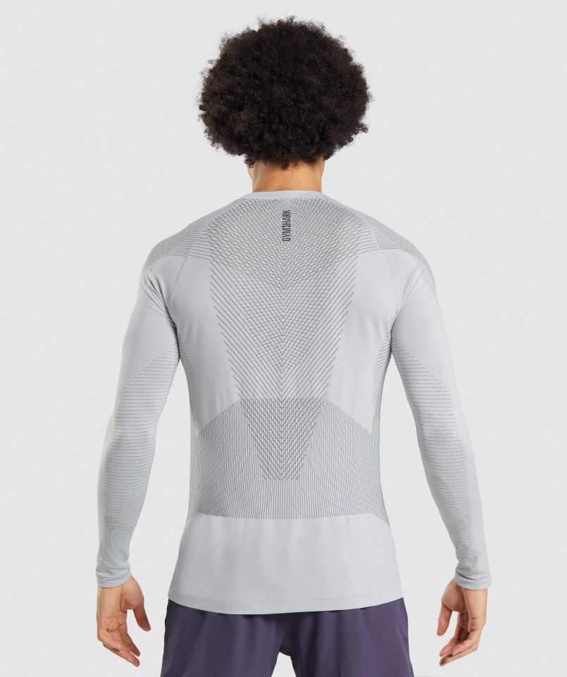 Gymshark Apex Bezszwowa Koszulka Z Długim Rękawem Jasnoszary-onyksowy Szary