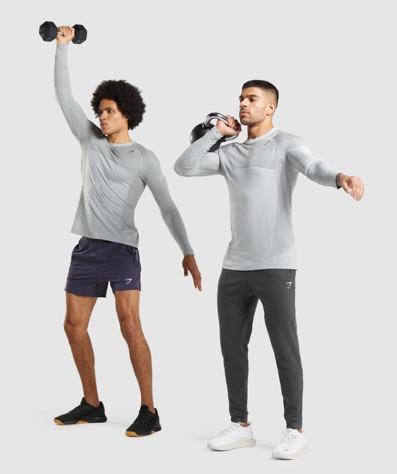 Gymshark Apex Bezszwowa Koszulka Z Długim Rękawem Jasnoszary-onyksowy Szary