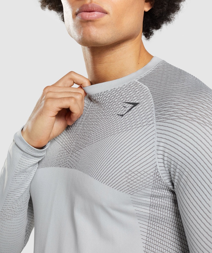 Gymshark Apex Bezszwowa Koszulka Z Długim Rękawem Jasnoszary-onyksowy Szary