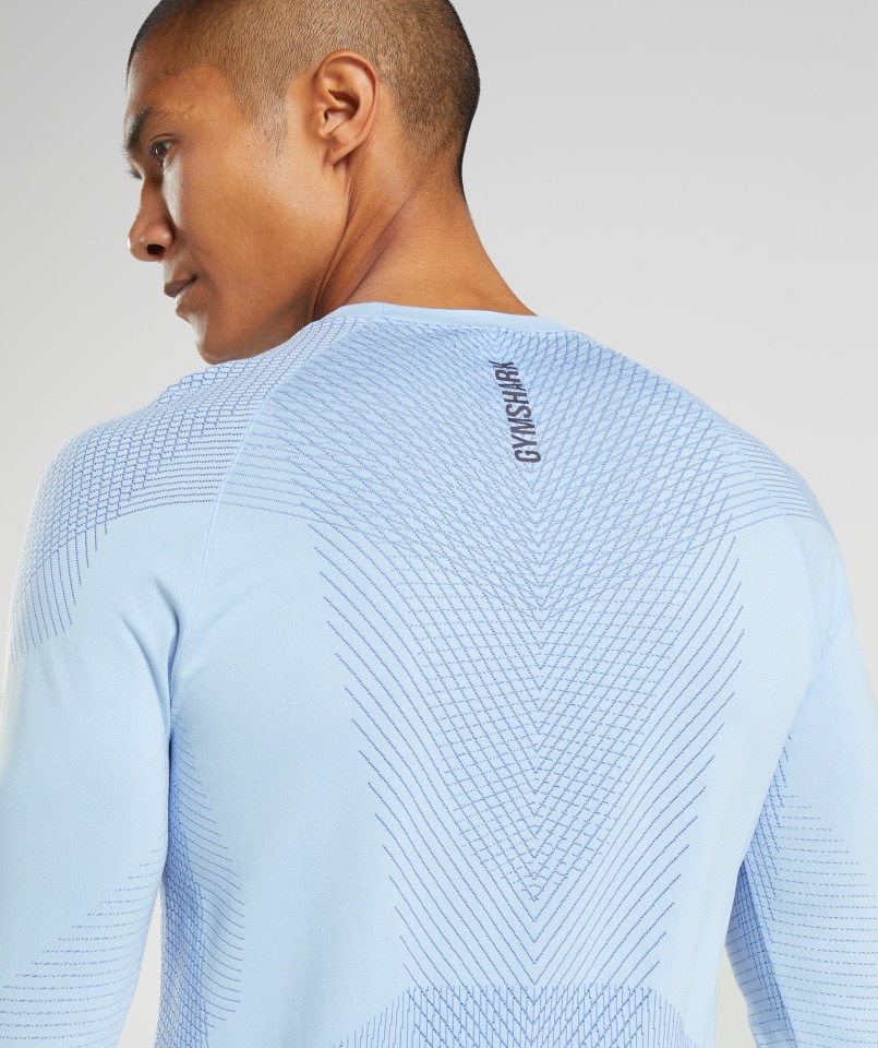 Gymshark Apex Bezszwowy T-shirt Z Długim Rękawem Lniany Niebieski-court Niebieski